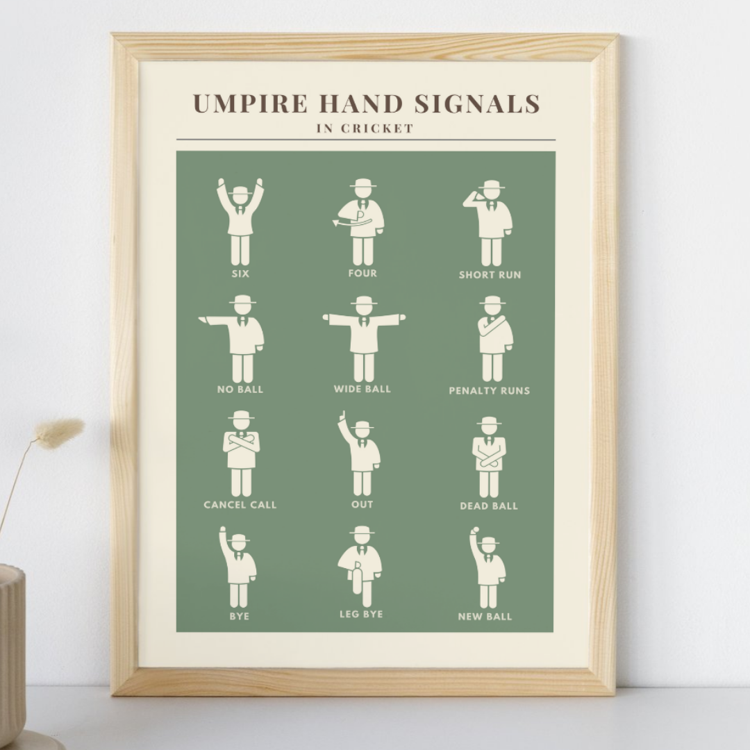 Retro Umpire Hand Signals Cricket Print