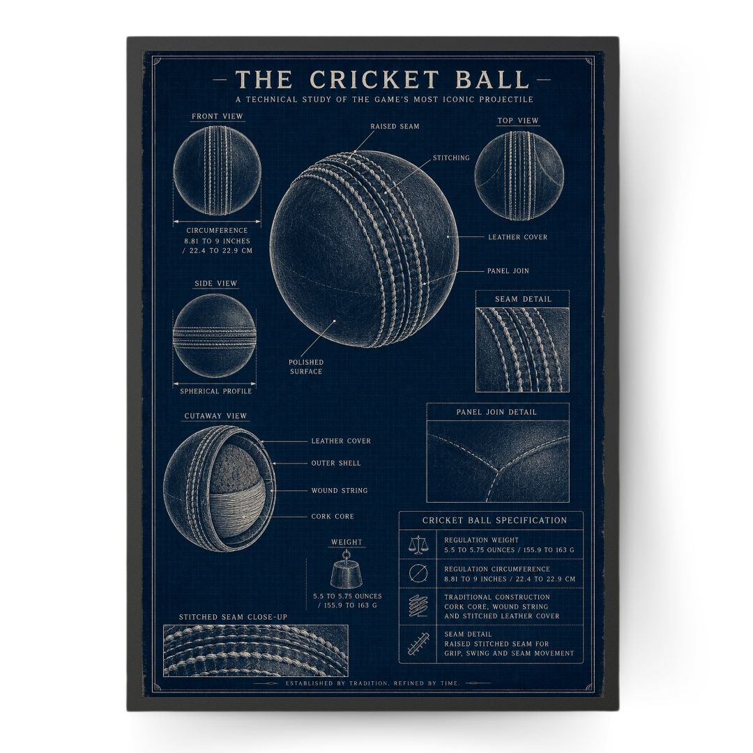 Cricket Ball Blueprint Print, Vintage Cricket Wall Art Poster, Technical Drawing Sports Gift