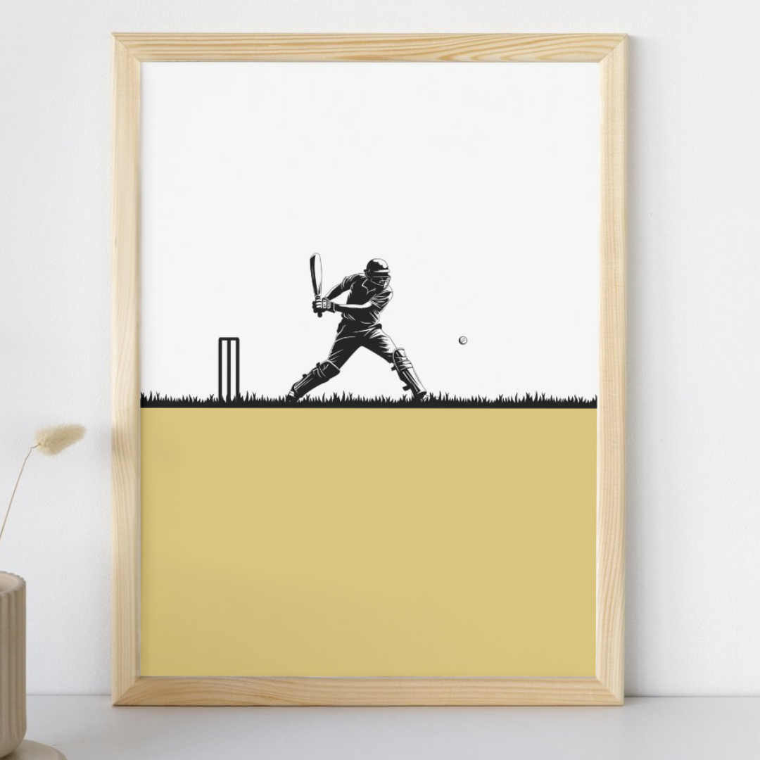 Cricket Wall Art Print Minimalist Batsman Silhouette Poster