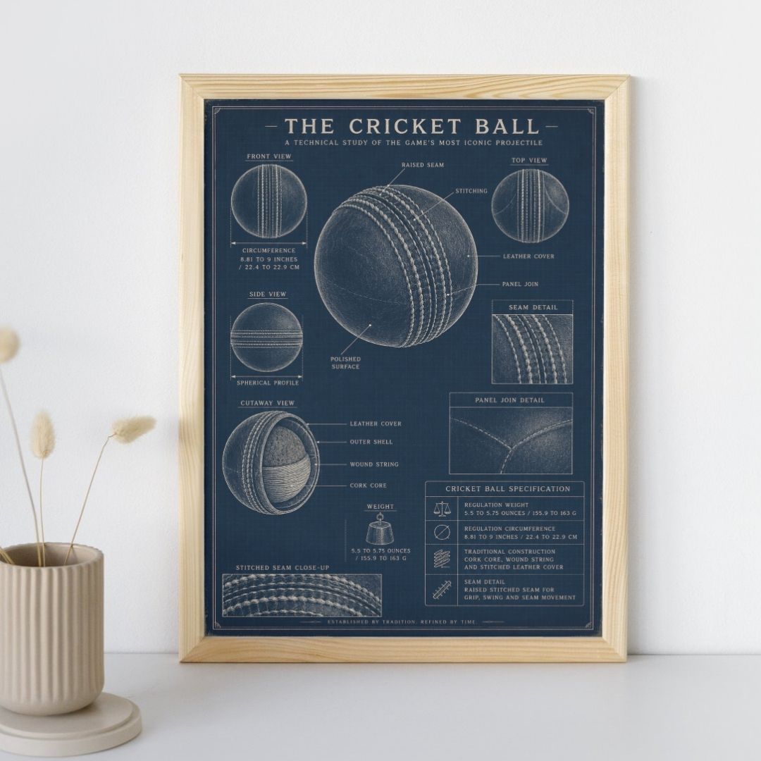 Cricket Ball Blueprint Print, Vintage Cricket Wall Art Poster, Technical Drawing Sports Gift