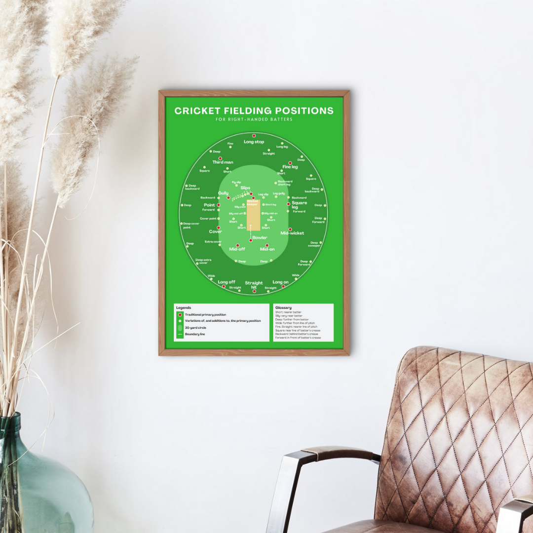 Cricket Fielding Positions Poster With Green Background