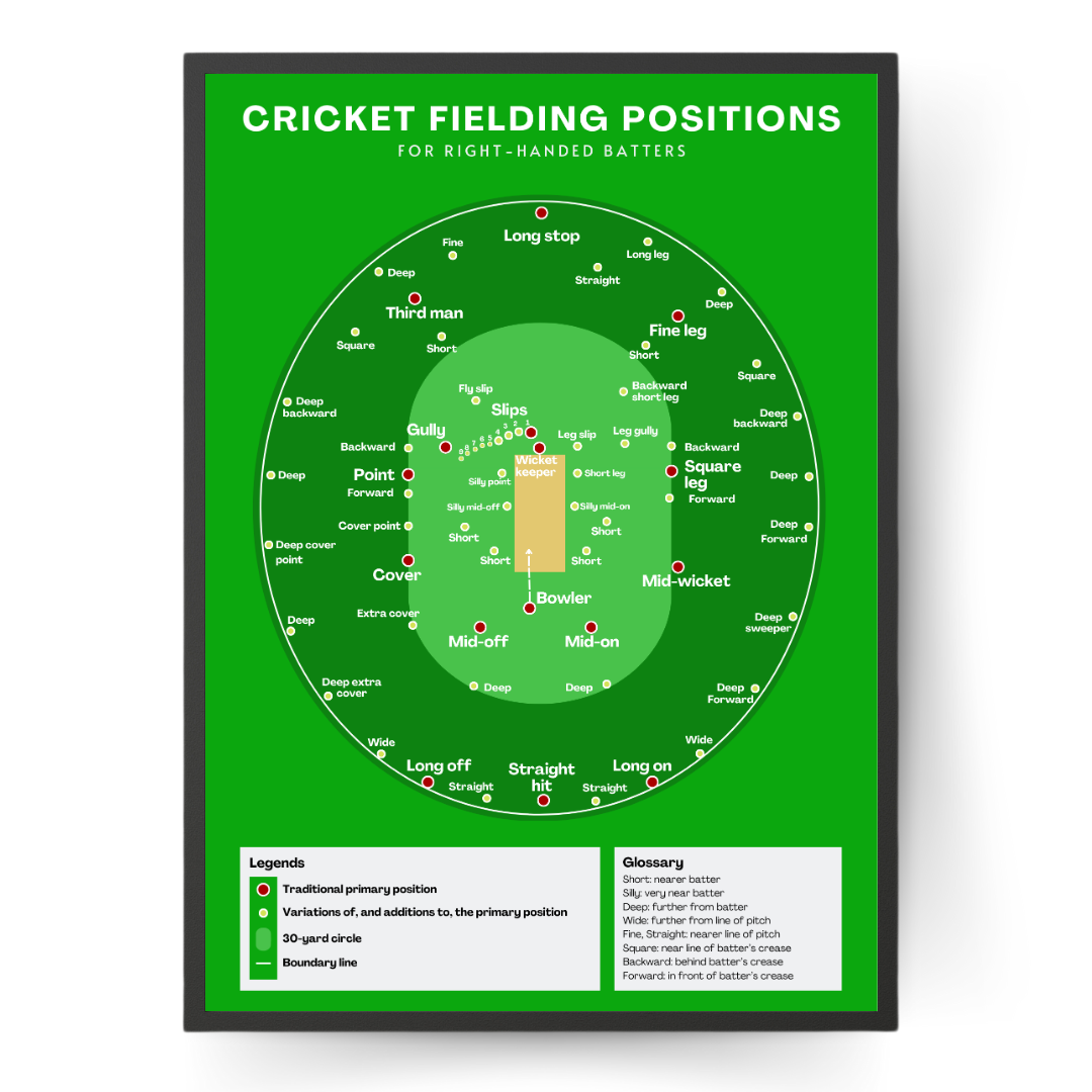 Cricket Fielding Positions Poster With Green Background