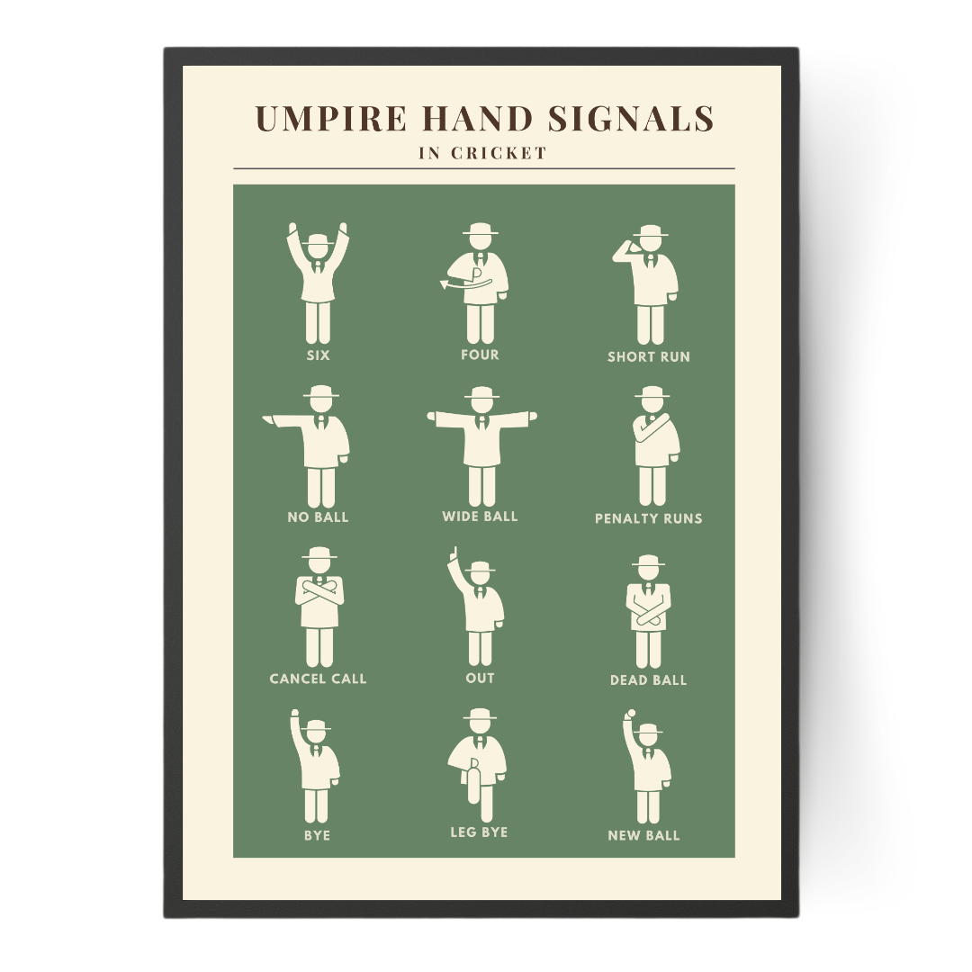 Retro Umpire Hand Signals Cricket Print