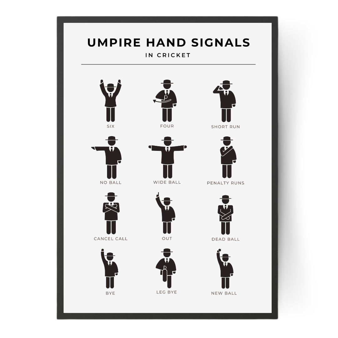 Modern Minimalist Cricket Umpire Signals Monochrome Print
