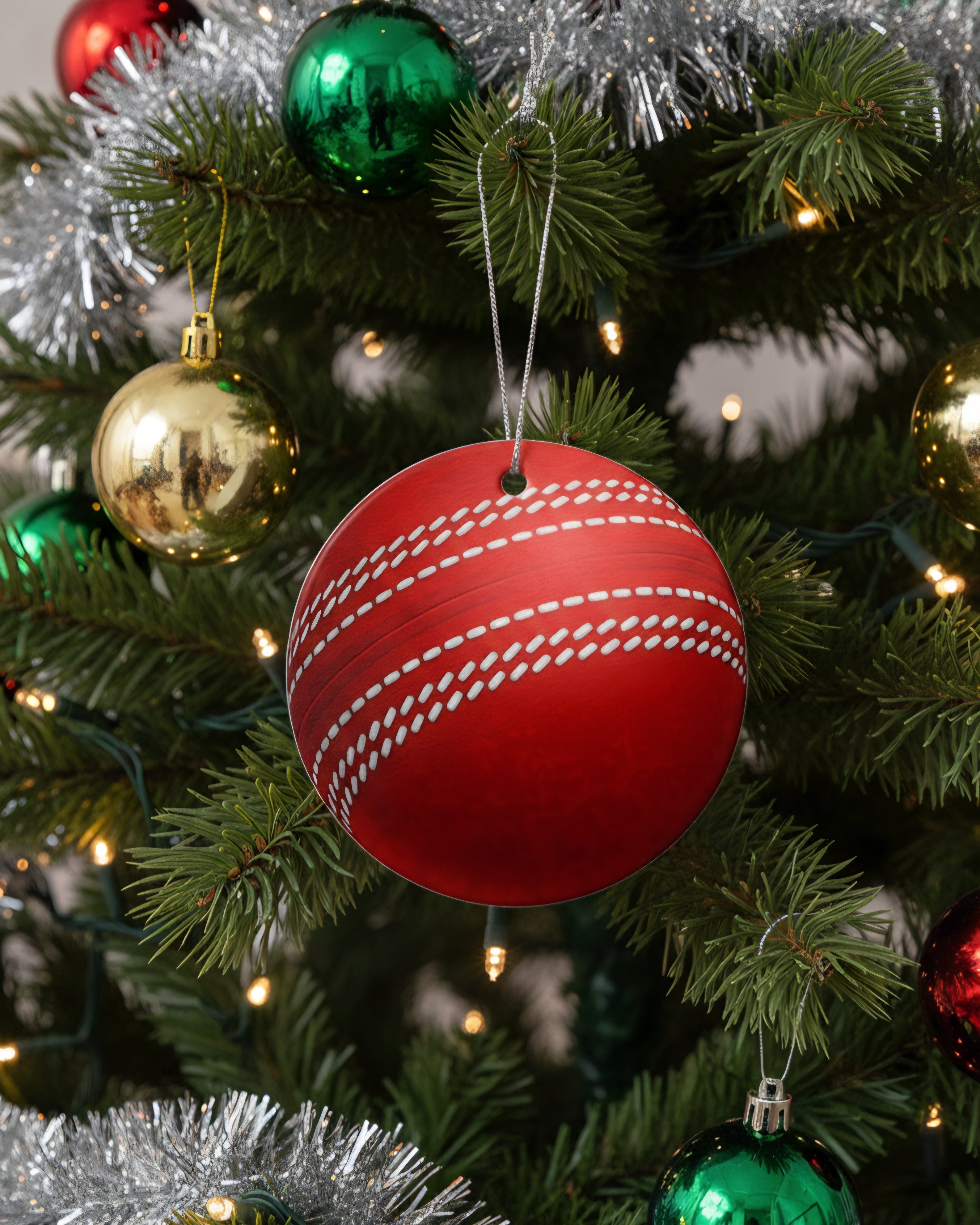 Cricket Ball Ceramic Christmas Ornament